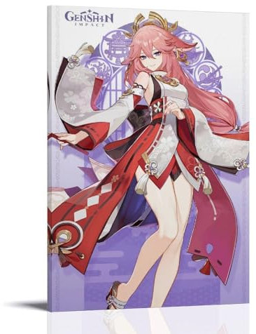 ZAJSGPUR Genshin Impact Cast Show Yae Miko Poster Dekorative Malerei Leinwand Wandkunst Wohnzimmer Poster Schlafzimmer Malerei 24x36inch(60x90cm)