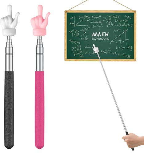 Uniclife 2 Piezas Puntero de Dedo Telescópico para Profesores Mini Puntero de Dedo Retráctil y Varilla de Puntero de Dedo para Aulas Escolares, Puntero de Mano Extensible, hasta 55 cm, Negro y Rosa