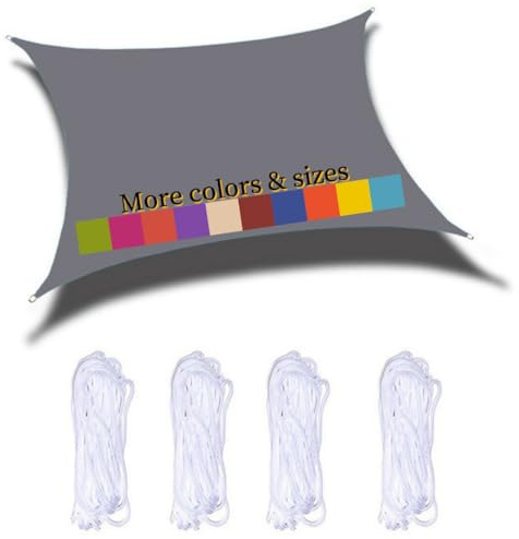 Sonnensegel Rechteckig 6x8m Wasserdicht PES Polyester 98% UV Schutz Sonnenschutz Windschutz Reißfest Wetterfest, für Balkon Terrasse Garten Schwimmbad, Grau
