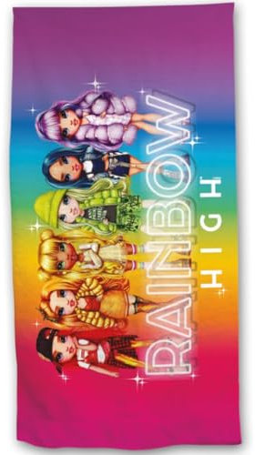 Aymax Rainbow High Strandtuch – Mikrofaser Badetuch 70×140 cm mit Rainbow High Girls Motiv – Weiches & schnell trocknendes Badehandtuch – Für Kinder & Fans