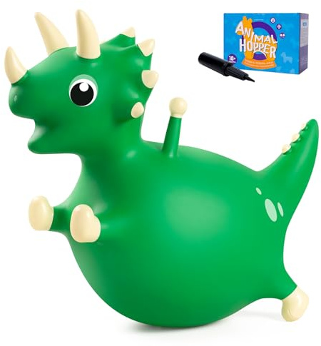 Vastoy Green Dinosaur Animal Hopper for Kids with Hand Pump - Extra Large Inflatable Animals Bouncy Hopper Toy, Indoor Outdoor Space Hoppers Gift for Children Age 4-8 Years