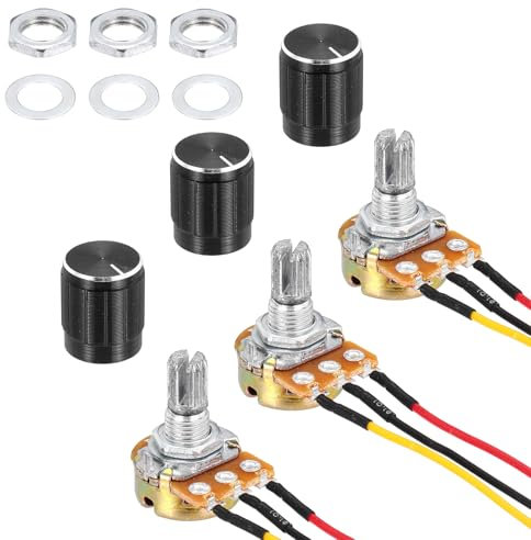 QUARKZMAN 3 Pack WH148 Potentiometer B5K Ohm Einzelgelenk Variable Widerstände 3 Anschlüsse Linear Taper Drehbar 20cm JST-XH2.54 Anschlussdraht Mit Drehknopf Für Audio Lautstärkeregelung