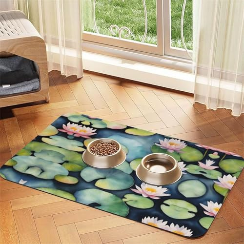 Black Lily Pads Print Katzenfutter Matte Haustier Fütterungsmatte für Boden Haustier Zubehör Hund Wassernapf Matte Hund Essentials