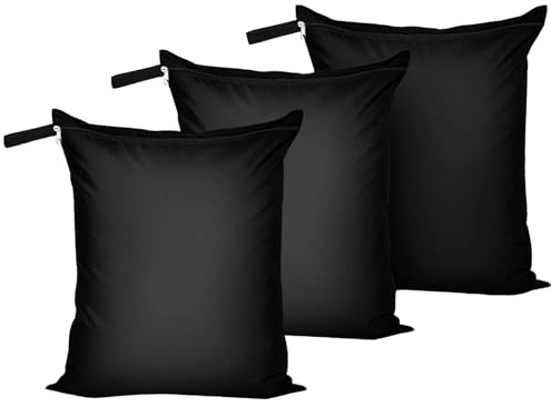 Vlecexs 3 Pezzi Sacco Biancheria Sporca, Nero Sacchetti Vestiti Viaggio, Sacchetti Impermeabili per Piscina con Cerniera, per Nuoto, Campeggio, Gym