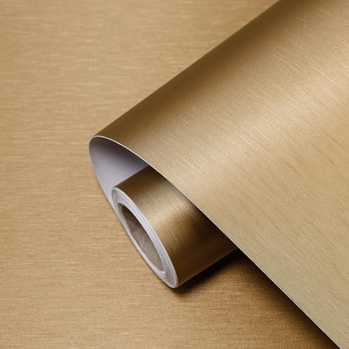 TAPETYLLER Dark Gold Stainless Steel Contact Paper for Countertops Cabinets | 15.7x 1180 Self Adhesive Thick Textured Waterproof Metallic Peel and Stick Wallpaper Kitchen Dishwasher Cover Vinyl Wrap