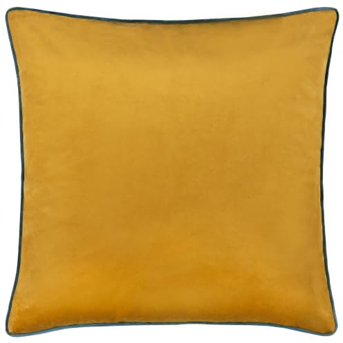 furn. Meridian Polyester Filled Cushion (Ochre/Teal - 55 x 55cm) | Soft velvet cushion with contrast piping and polyester filling. 55 x 55cm. Ready to style.