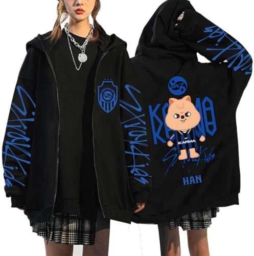 BaeKnyin SKZ kpop Karma Felix Erwachsene Größe locker Hip-Hop Hoodie-Black7-M1