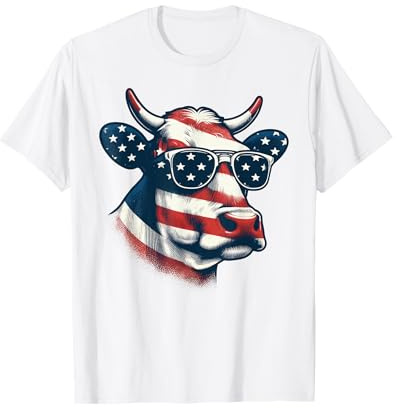 Kuh Amerikanische Flagge USA Lustig 4. Juli Bauernhoftiere Amerika T-Shirt