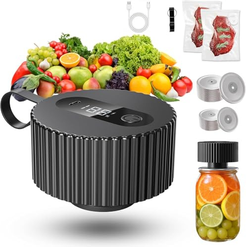 Mason Jar Vacuum Sealer Kit, Cordless Electric Can Sealer for Wide&Regular Mouth Jars & Vacuum Bags, 1800mAh Rechargeable Mini Vacuum Sealer, with 20 Lids&2 Bags, Food Storage Gift for Mom&Grandma