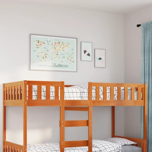 QJBSAVVA Kinderbett 90x200 Kiefer massiv Wachsbraun mit Lattenrost Sicherheitsgitter Jugendzimmer Einzelbett robuster Bettrahmen für kleine und große Abenteurer
