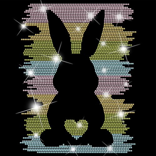 SUPERDANT Hase Bügelstrasssteine Bunte Hase Hitzetransfer Aufkleber DIY Bügelbilder Osterhase Glitzer Strasssteine Aufnäher für T Shirt Damenbekleidung Hoodies Kunsthandwerk Deko Geschenke