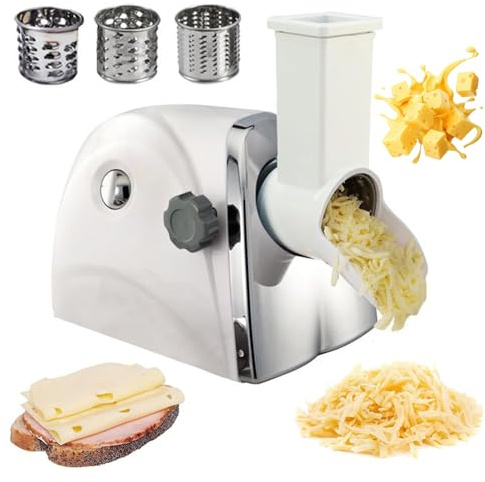 Grattugia elettrica per formaggio da 300 W, macchina professionale con lame in acciaio inossidabile, affettatrice e spiralizzatore per verdure, ideale per la preparazione rapida di cibi e per l'uso