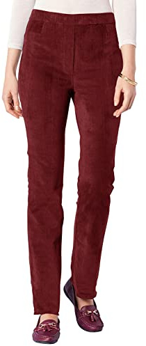 Chums Ladies Needlecord Corduroy Trousers with Stretchy Expanding Waist | Women's Cotton Rich Warm Handle Pants with All-Round Elasticated Waistband and Mock Pocket Detailing in Sizes 10 - 24