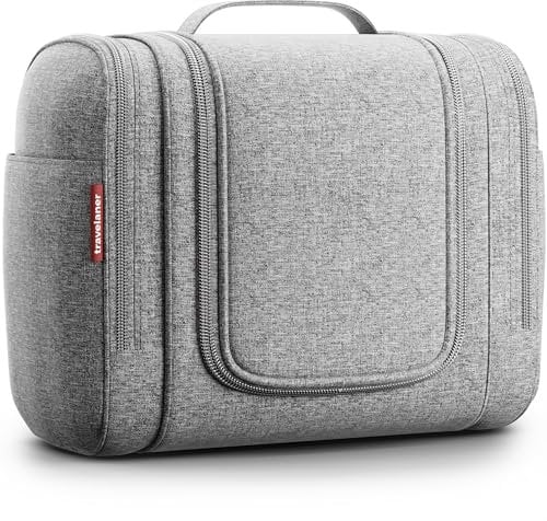 Travelaner Kulturbeutel zum Aufhängen für Damen, Herren und Kinder, 7 Liter Stauraum, 3-in-1 Kulturtasche, Kosmetiktasche für Reise, Waschtasche, Waschbeutel, Wasserabweisend, Grau