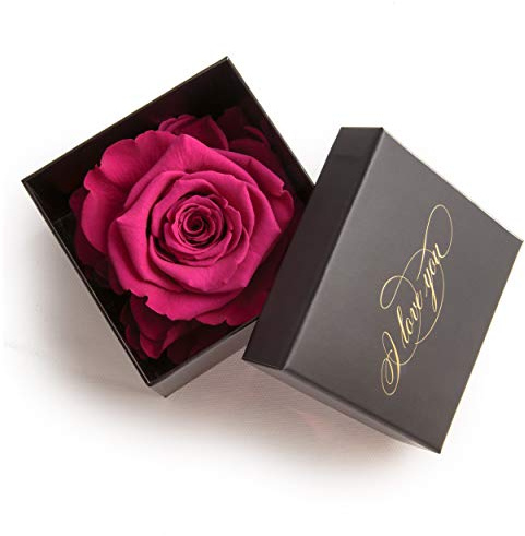 Heiratsantrag 1 ewige Rose Pink konserviert Rosenbox Schwarz I LOVE YOU Geschenke für Frauen Liebesbeweis Geschenk für Freundin Liebesbotschaft Verlobung (1 Rose, Schwarz-Pink)