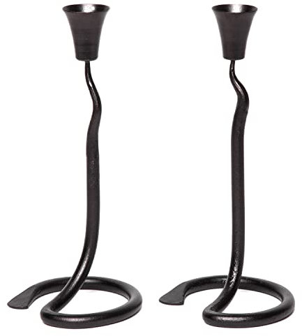 RTZEN Blacksmith Candle Holders | 2 Black Wrought Iron Wedding Candlestick | Shabbat Candlesticks | Metal Taper Candle Holder | Romantic Housewarming Light for Bathroom, Bedroom or Spa| Hand Forged