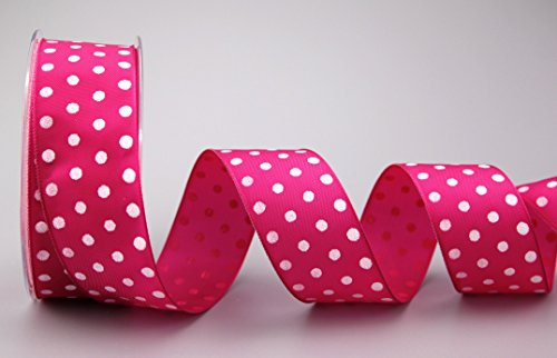 Dekoband (0,93€/m) Punkte PINK/Weiss 20 m x 40 mm Rolle Geschenkband Stoffband mit Draht 4 cm Taftband gepunktet Polka Dot fröhlich Ostern Geburtstag Drahtkantenband Kinder Schleifenband von FINEMARK