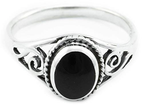 Windalf Zarter Ring LUCY 0.9 cm Onyx mit Lebens Spiralen Midi Ring 925 Sterlingsilber (Silber, 64 (20.4))