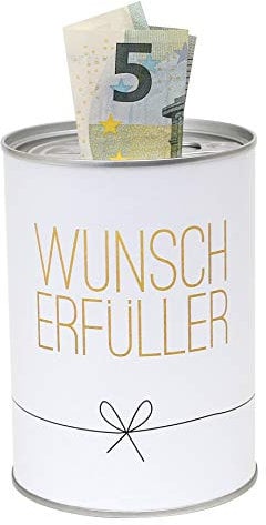 Dekohelden24 Metall-Spardose - Konservendose-Design - Motiv: Wunscherfüller - Ø 8,6 cm x H 12 cm