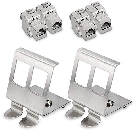 kwmobile 4X Module Keystone RJ45 Cat 6a - Modules de Brassage pour Branchement Câble RJ45 - Connecteur Blindé avec Support pour Rail DIN