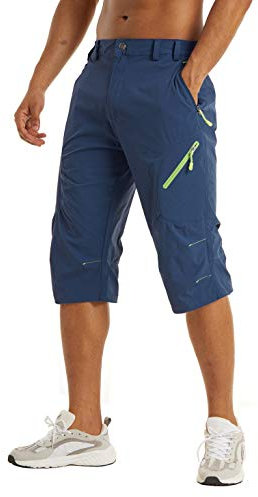 KEFITEVD Herren Wanderhose Kurz Sommer Shorts Atmungsaktiv Trekkinghose 3/4 Hose Cargo Shorts Dreiviertel Outdoorhose Männer Klettern Rad Hose Navy 36