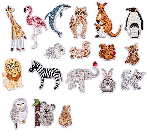 XUNHUI Mini Animal Patch Rabbit Giraffe Elephant Lion Kangaroo Zoo Applique Iron on Brand Patch for DIY Clothes Applique 17 Pieces