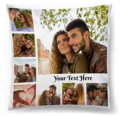 Personalisiertes FOTOGESCHENK mit eigenem Foto (45 x 45 cm) Foto-Kissen mit Deinem Foto & Text Bedrucken Zum Jahrestag, Geburtstag, Valentinstag (mit Füllung) Collage 8 Fotos [091]