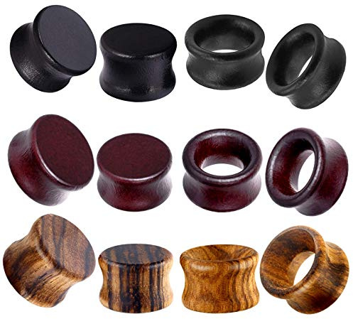 TIANCI FBYJS 12pcs Wood Ear Tunnels Wooden Gauges Vintage Black Brown Natural Organic Flesh Tunnel Plugs Piercing Stretcher Earrings 10mm 00g