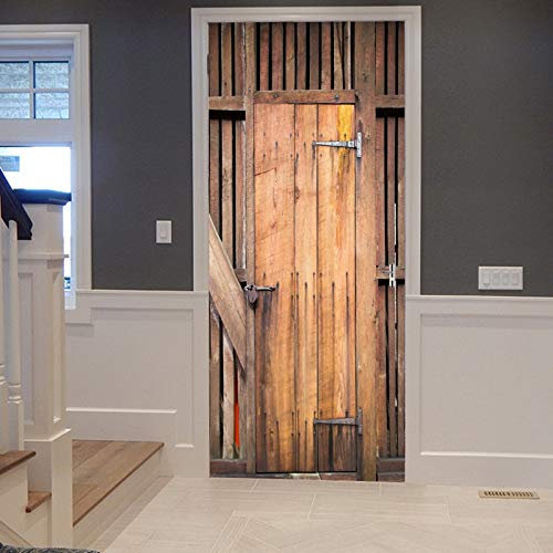 A.Monamour Türtapete Selbstklebend Türfolie Türposter 3D Vintage Alte Holz Grunge Scheunentor Vertikale Planken Drucken Vinyl Folie Türdeko Tapete Wandbild Türaufkleber Türtattoo 77 x 200 cm