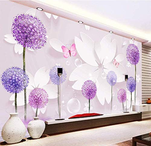 Fototapete 3D Lila Löwenzahnschmetterling Moderne Vlies Tapete Wandbilder Wandtapete Wand Dekoration für Kinderzimmer Schlafzimmer (B 400 cm x H 250 cm)