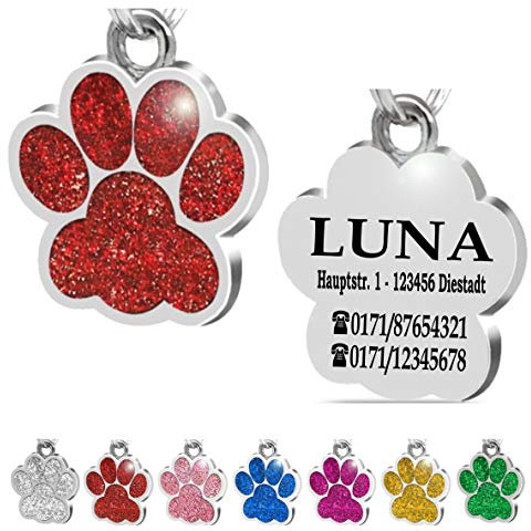 Ibera gifts - Hundemarke mit Gravur und personalisierte Hundemarke in Pfotenform, perfekt für kleine bis mittelgroße Haustiere (Rot)