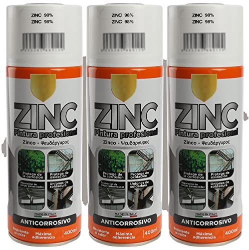 H HANSEL HOME Pintura Spray Zinc 98% 400 Ml - Pack de 3 Unidades