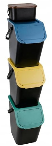 Go Practic Juego de 4 cubos de basura de 25 l, con tapa, sistema de separación de basura, reciclaje