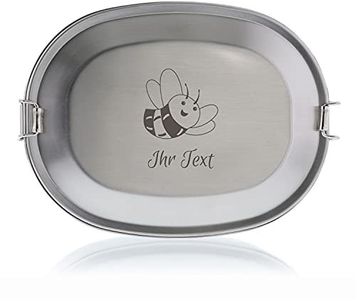 STEMPEL-FABRIK – personalisierbare Brotdose mit Namen aus Edelstahl – Biene – gravierte Brotbox für Kindergarten, Schule, Ausflüge & Co – spülmaschinenfeste Lunchbox mit Tiermotiv (15,5x11,5x4,5cm)