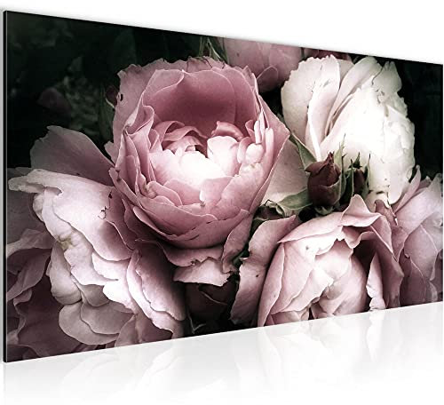 Runa Art Wandbild Blumen Rosen 1 Teilig 100 x 40 cm Modern Bild auf Vlies Leinwand Vintage Wohnzimmer Schwarz Bunt 039112a