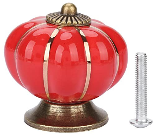 Tyenaza Schrankknäufe, Keramik-Kürbisknäufe, europäischer Stil, Griff für Zimmer, Schrank für Schubladen, Schrank, Designer, handbemalte Schränke (8 Farben) (rot)
