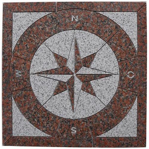 Mosaikfliesen Granit Rosone Rosette 120x120 cm Draußen Windrose Mosaik Einleger Rot Weiss 042