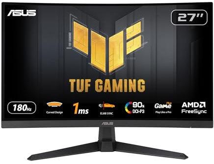 ASUS TUF Gaming VG27VQ3B Monitor Gaming Curvo da 27” pollici Full HD,180Hz ELMB SYNC, FreeSync, Tempo di Risposta 1ms, 90% DCI-P3, DisplayWidget Center, Nero