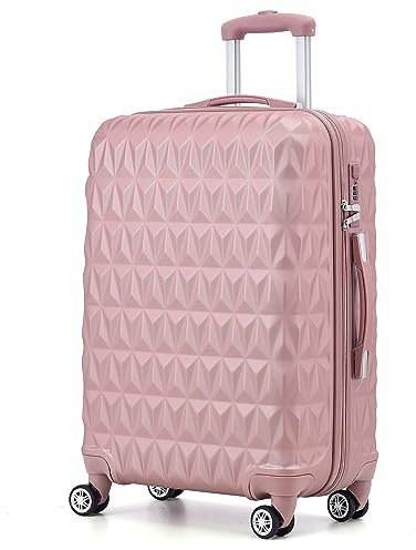 CMY Lightweight 4 Wheel ABS Hard Shell Travel Trolley Luggage Suitcase Set, Medium 24 Hold Check in Luggage (Rose Gold)