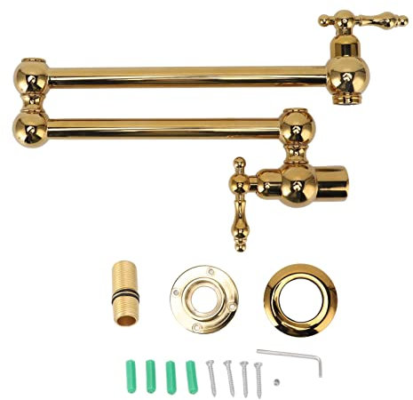 Rubinetto per Riempimento Pentole, Rubinetto da Cucina a Parete in Rame Rubinetto Freddo Singolo Estensibile Pieghevole con Braccio Oscillante a Doppio Snodo Rubinetto per Lavabo Estensibile(Titanio)