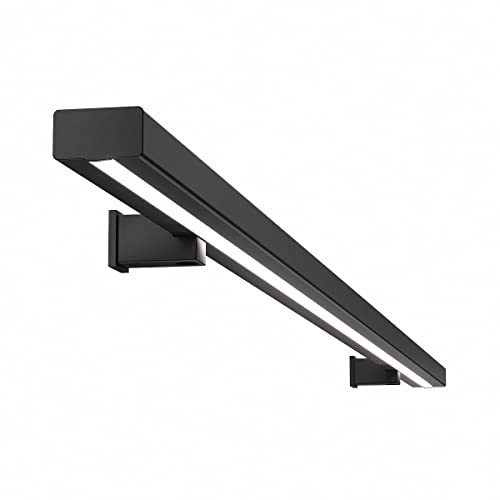 Sellon24® Pasamanos LED de acero pintado en polvo, negro, 25 x 45 cm, delgada, pasamanos de pared, escaleras (150 cm, blanco RAL9016)