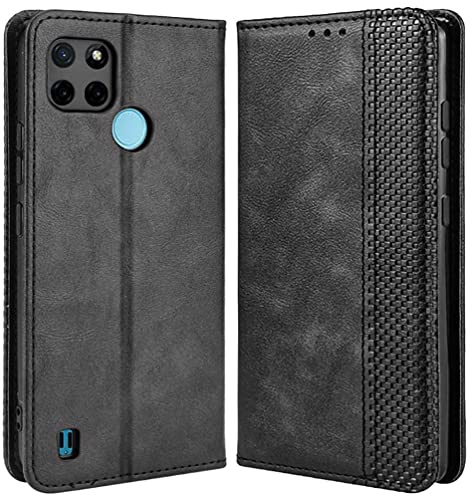 MOJIA Hülle Flip Case für Realme C21Y (C21-Y) / Realme C25Y, PU Dünne Magnetische Klapphülle Handyhülle Schutzhülle mit Kartenfach und Standfunktion. Schwarz