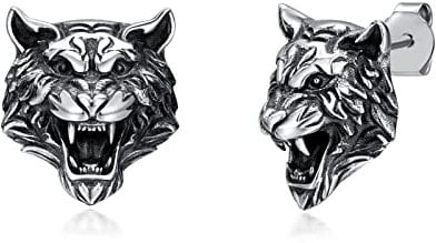 Shusukue Tiger Ohrstecker Silber 925 Schwarze Ohrstecker Unisex Ohrstecker für Herren Damen