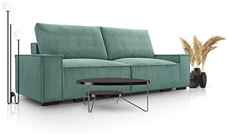 Siblo Sofa mit Schlaffunktion 250x96x95 cm - Elegante Schlafcouch mit Bettkassen - Couch 3 Sitzer für Wohnzimmer - Komfortables Schlafsofa - Klappsofa mit Bettkasten - Sofa 3-Sitzer - Grün