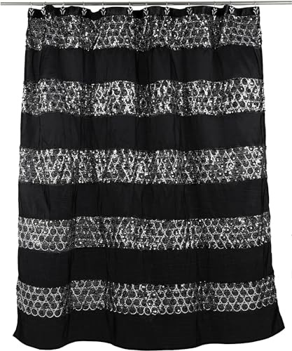 Zahari Home Sinatra Bathroom Shower Curtain Glamorous Bling Fabric Shower Curtain, 72x70, Black