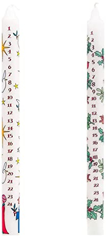 Set of 2 Traditional Countdown to Christmas Advent Candle | Christmas Holly & Ivy and Wise Men Advent Candle with Numbers | Advent Christmas Candle Festive Dinner Taper Candle