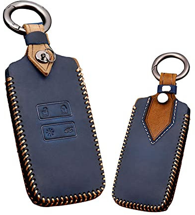 KUNIO Schlüsselhülle Passt für Renault Megane Espace Grand Scenic Laguna Koleos Clio Zoe Kadjar Dacia Duster 2 Leder Autoschlüssel Hülle Schlüsselanhänger Schlüsselcover Schlüsselschutz Blau