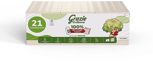 Grazie Natural, Serviettes, 840 pièces, serviettes en papier 100% recyclé, produit certifié Ecolabel, fabriqué en Italie