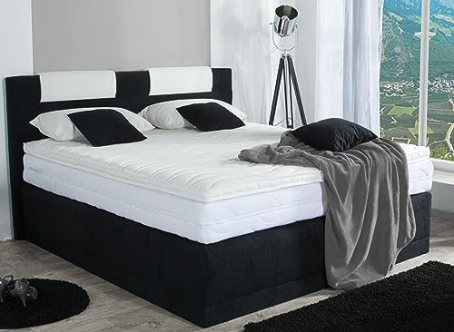 AUKONA Boxspringbett Piano 180x200, Schwarz H4, 7 Zonen Taschenfederkern-Matratze, H2 H3 H4, Komfortschaum-Topper, Lieferung und Aufbau kostenlos