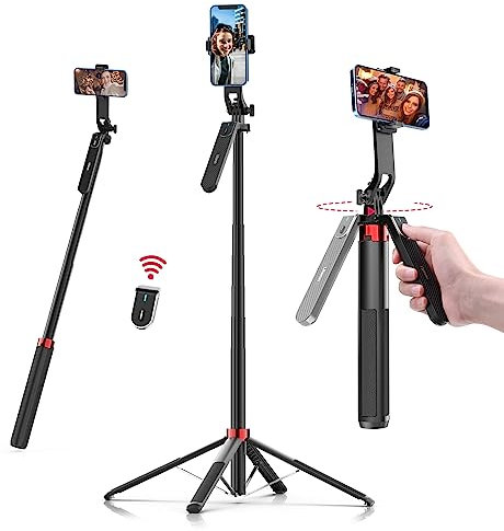 180CM Tripode para Movil, Ulanzi Selfie Stick Quad Trípode con Control Remoto, 360 ° de rotación de Aluminio Extensible Trípode del teléfono móvil de pie, Compatible, iPhone, Samsung, Xiaomi
